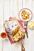 Stollen with sultanas and marzipan