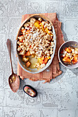 Papaya-orange crumble with nut crumble