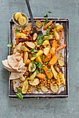 Moroccan oven vegetables with harissa and salted lemon