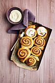 Cinnamon rolls with cream cheese topping