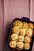 Peanut rolls with peanut cream topping