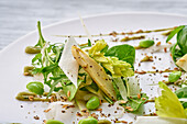 Salad with asparagus, avocado and green dressing