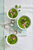 Watercress soup with plucked knuckle of pork and buckwheat