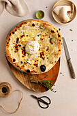 Pizza Bianco with burrata and mushrooms