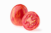 Whole and sliced tomato 'Trenton's Tiger'