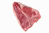 Rohes Porterhouse-Steak mit Knochen auf weißem Hintergrund