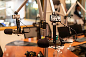Microphones in radio broadcasting studio