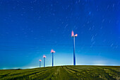 Starry night over windmills, long exposure