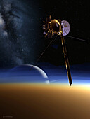 Cassini-Huygens probe over Titan, illustration