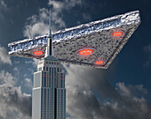 UFO above Empire State Building, illustration