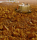 Huygens probe on Titan surface, illustration