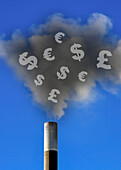 Fossil fuel money, conceptual illustration