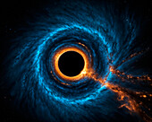 Black hole capturing matter, illustration