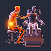 Healthcare worker experiencing back pain, illustration