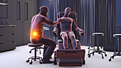 Healthcare worker experiencing back pain, illustration