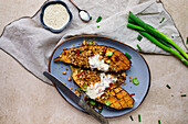 Baked miso aubergine with quinoa, sesame seeds and spring onions