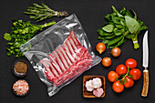 Vacuum-packed lamb ribs with ingredients