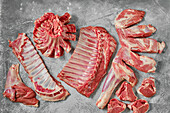 Various pieces of raw lamb