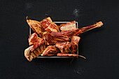 Air-dried and smoked lamb and beef in wooden box