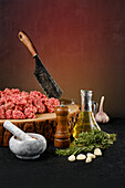 Raw lamb mince with herbs and garlic