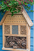 Insect hotel in the house wall, close-up