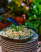 Scrambled eggs with herbs and smoked salmon