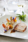 Veal loin with chestnut crust and spring vegetables