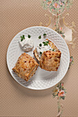 Cheese scones with herb cream cheese