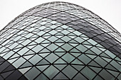 Low angle view of building detail, 30 St Mary Axe, also known as the Gherkin, London, England, UK