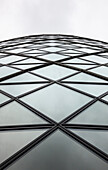Low angle view of building detail, 30 St Mary Axe, also known as the Gherkin, London, England, UK