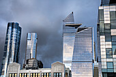 Cityscape with dramatic sky, view of Hudson Yards skyscrapers, New York City, New York, USA