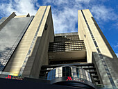 Low angle view of Marriot Marquis Hotel, Times Square, New York City, New York, USA