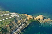 Frankreich, Calvados, Cricqueville en Bessin, Pointe du Hoc (Luftaufnahme)