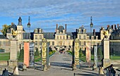 France, Seine et Marne, Fontainebleau, the Royal castle listed as World Heritage by UNESCO, the Horse shoe staircase in the Cour des Adieux also named Cour du Cheval Blanc