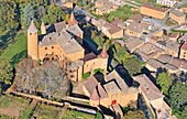 France, Rhone, Beaujolais, Les Pierres Dorees, Jarnioux, the castle (aerial view)