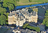 France, Sarthe, Le Lude, le chateau du Lude (aerial view)