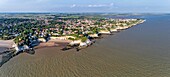 France, Charente-Maritime, Saintonge, Cote de Beaute, Gironde estuary, Meschers-sur-Gironde, cliffs and troglodyte dwellings (aerial view) (aerial view)