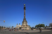 Spain, Catalonia, Barcelona, &#x200b;&#x200b;district of La Barceloneta, Port Vell, the Columbus Column of the architect Gaietà Buigas built on the occasion of the Universal Exhibition of 1888