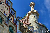 Spain, Catalonia, Detail from Casa Batllo, a modernist building of Antoni Gaudi, UNESCO World Heritage Site, on Passeig de Gracia