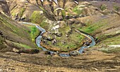 Island, Südliche Region, Kerlingarfjöll, Jokulfal Flussbiegung