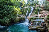France, Gard, the Causses and the Cevennes, Mediterranean agro pastoral cultural landscape, listed as World Heritage by UNESCO, Saint Maurice Navacelles, Navacelles circus, waterfall, Vis river