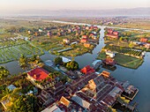 Myanmar (Burma), Shan State, Inle Lake, Kyaung Nga Hpe Monastery or Nga PheChaung (aerial view)