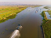 Myanmar (Burma), Shan State, Inle Lake, Kela Floating Gardens (aerial view)