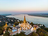 Myanmar (Burma), Mandalay Division, Sagaing Hill and Buddhist Pagodas (aerial view)