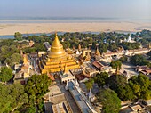 Myanmar (Burma), Mandalay region, Bagan listed as World Heritage by UNESCO Buddhist archaeological site, Nyaung U, Shwezigon pagoda (aerial view)