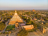 Myanmar (Burma), Mandalay region, Bagan listed as World Heritage by UNESCO Buddhist archaeological site (aerial view) ,Shwesandaw pagoda