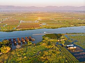 Myanmar (Burma), Shan State, Inle Lake, Kela Floating Gardens (aerial view)