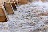 Frankreich, Gard, Vallabregues, Damm von Vallabregues an der Rhone bei Hochwasser am 23.11.2016