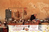 France, Corse du Sud, Freto, Bonifacio, market, Micheline charcuterie