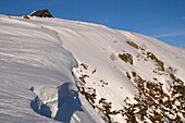 France, Haut Rhin, Hautes Vosges, Le Hohneck (1363 m), summit, sunset, glacial cirque, cornice